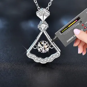 925 silver fan-shaped necklace with moissanite diamond tested for thermal conductivity