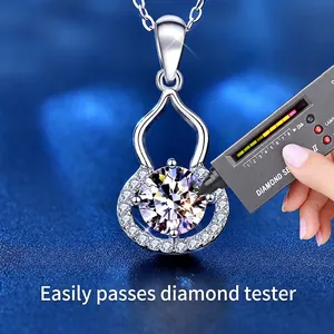 Moissanite gourd pendant necklace in 925 silver tested with professional diamond pen