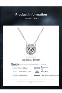 Détail du collier en argent S925 avec pendentif en moissanite de 1 carat taille ronde