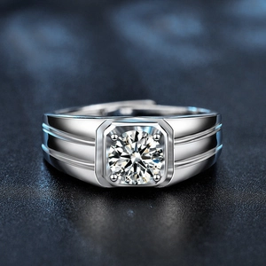 S925 sterling silver men's moissanite ring with square face and wide band design