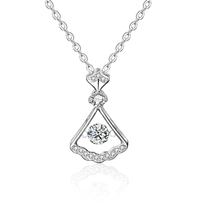 925 silver fan-shaped necklace with dancing moissanite stone and pave crystal details