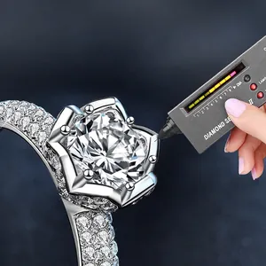 Classic six-prong 925 sterling silver lotus ring with moissanite center stone and pave accents