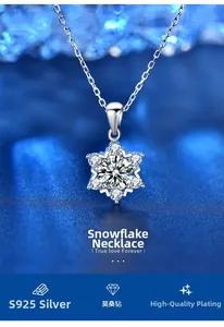 Detail of S925 silver snowflake pendant with moissanite on a blue textured backdrop