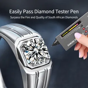 Luxurious men's 925 sterling silver ring with square-cut moissanite stone and wide band