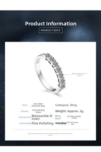 Detail showing seven 3mm D-color moissanite stones set in a polished S925 silver band