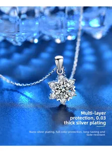 Detail of snowflake pendant with 0.03mm nano-silver plating and sparkling moissanite stone