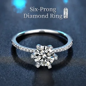 Bague en Argent Sterling 925 avec Moissanite de 1 Carat pour Femme Classique à Six Griffes Forme Ronde avec Certificat GRA