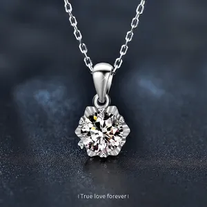 925 Argent Sterling Moissanite Hexagramme Flocon de Neige Pendentif Collier pour Femmes Coupe Ronde Diamant de Laboratoire Bijoux de Mode Cadeau