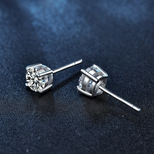 Elegant 925 sterling silver moissanite stud earrings with classic four-prong round setting