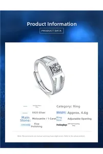 Detail of 925 sterling silver ring featuring a 1 carat moissanite and adjustable band