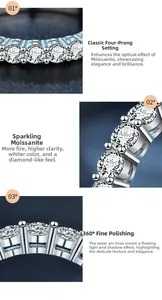 Macro detail of S925 sterling silver ring with Moissanite stones in four-prong setting