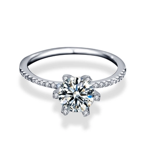 Bague classique à six griffes en argent S925 avec un grand moissanite taille brillant