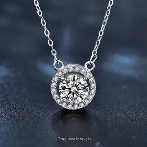 Collier Pendentif Moissanite en Argent Sterling 925 Collier Halo Moissanite Brillant Elégante Chaîne de Clavicule Bijoux pour Femmes