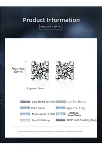 Detail view of S925 silver bull-head stud earrings with 50 point moissanite stones