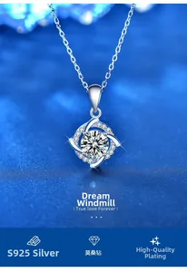 Macro detail of S925 silver windmill pendant featuring a central sparkling moissanite stone