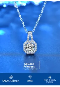 Macro shot of S925 silver moissanite pendant with halo setting and mirror finish