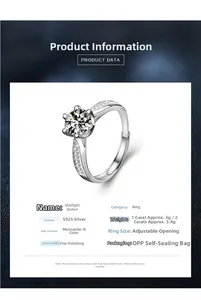 Specifiche tecniche dell'anello in argento S925 con moissanite e castone a sei griffe