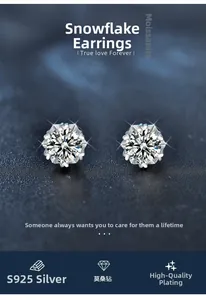 Macro shot of S925 sterling silver snowflake earrings with moissanite stones