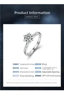 Dettaglio anello in argento 925 con castone moissanite a sei griffe e fascia regolabile