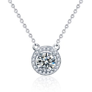 Collier avec pendentif rond en argent 925 et moissanite avec chaîne fine pour femme
