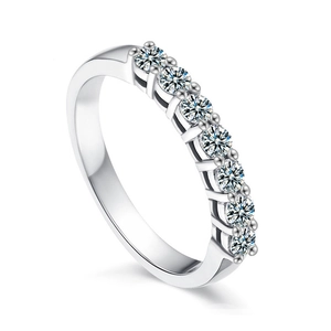 Elegant S925 sterling silver half-eternity ring with 8 sparkling round Moissanite stones