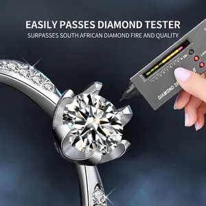 Moissanite 925 sterling silver six-prong ring being tested for diamond authenticity