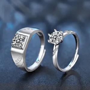 Anello di Coppia Regolabile in Argento Sterling 925 Con Moissanite Geometrico Minimalista Anello Aperto Regalo di San Valentino