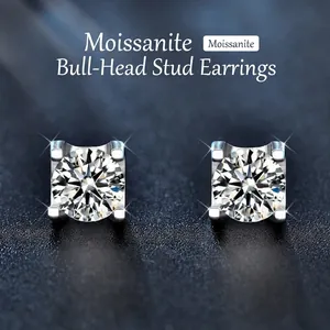 S925 Sterling Silver 0.5 Carat Moissanite Stud Earrings For Women Simple Bull Head Design Vintage Elegant Fashion Jewelry