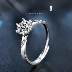 Anello di coppia classico in argento sterling 925 con moissanite e misura regolabile