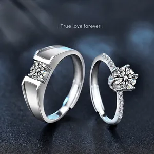 925 Silber Moissanit Paar Ringe Verstellbare Offene Band High End Verlobung Versprechen Fingerring Für Damen Herren Schmuck