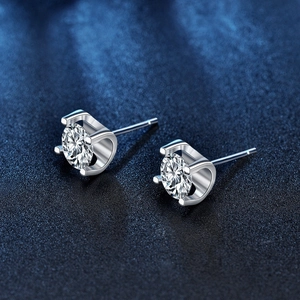 Classic S925 sterling silver stud earrings with round moissanite in a four-claw setting