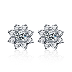 925 sterling silver sunflower stud earrings with sparkling moissanite stones