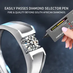 925 Silber Moissanit Ring für Herren mit Sechs-Krallen-Fassung, getestet mit einem Diamantstift