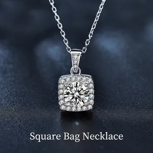 925 Sterlingsilber Moissanit Quadrat Halo Anhänger Halskette Für Damen 1ct Moissanit Galvanisierter Schmuck Hochzeitsgeschenk