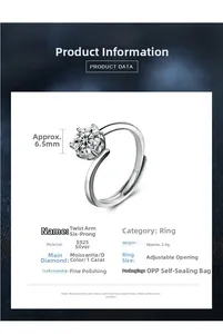 Detailed specifications of twisted shank 925 silver ring with 1ct moissanite stone