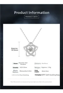 Detail of S925 silver star necklace with 0.5ct moissanite and 14.5mm size specs