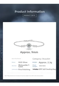 Detaillierte Spezifikationen des S925 Silber Moissanit Armbands mit 1 Karat Hauptstein