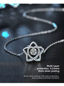 Macro detail of S925 silver star pendant with heart center and 0.03mm nanotech plating