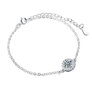 Bracelet en argent 925 avec moissanite ronde et petite chaîne avec pendentif cœur