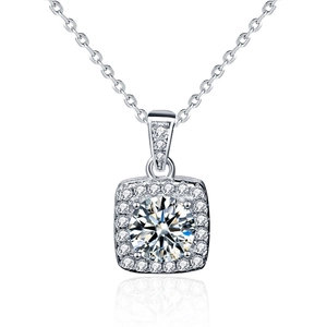 Moissanit 925 Sterling Silber Prinzessin Halo Halskette mit polierter Silberkette