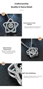Macro detail of S925 sterling silver star pendant with moissanite dancing stone setting