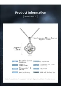 Detail specifications of S925 silver four-leaf clover moissanite pendant with sizes