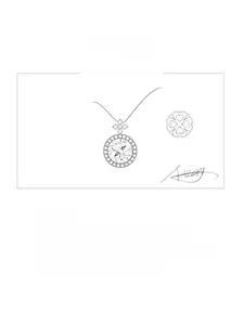 Technical design sketch showing moissanite clover pendant with clover-shaped back cutout