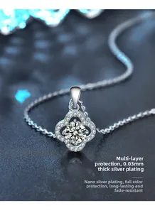 Detail of clover pendant with 0.03mm silver plating and micro-set moissanite stone