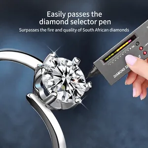 S925 sterling silver six-prong moissanite ring passing diamond tester test