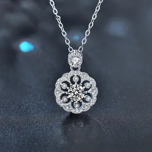 925 Sterling Silver Moissanite Cherry Blossom Pendant Necklace For Women Elegant Floral Inlaid Minimalist Jewelry Clavicle Chain Gift