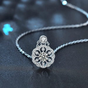 Elegant 925 sterling silver cherry blossom pendant necklace with Moissanite stones