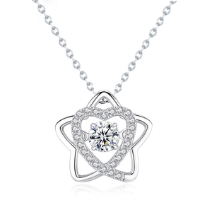 S925 sterling silver star and heart pendant necklace with dancing moissanite stone