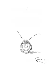 Sketch of double-layer 925 silver necklace with moissanite bow pendant design