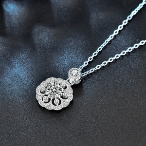 Elegant 925 sterling silver cherry blossom pendant necklace with sparkling moissanite stones